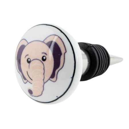 Baby Pink Elephant Ceramic Flat Wine Bottle Stopper 